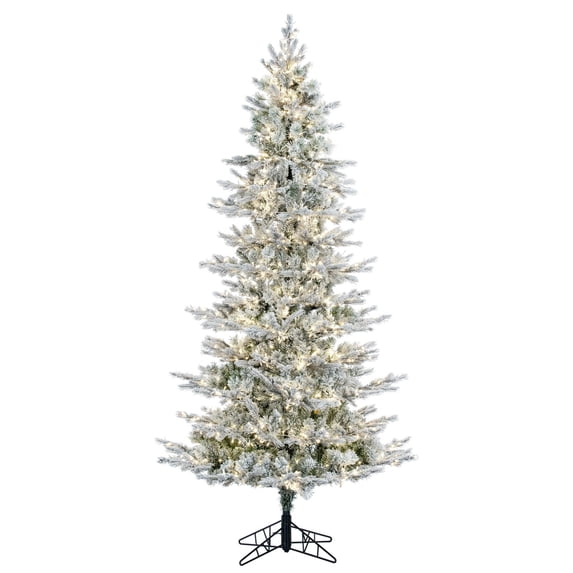 Vickerman 7.5' x 45" Flocked Kiana Artificial Christmas Tree with Warm White LED Lights.