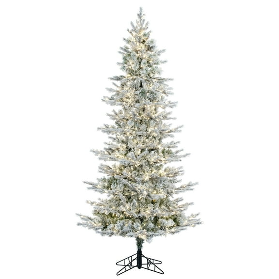 Vickerman 7.5' x 45" Flocked Kiana Artificial Christmas Tree with Warm White LED Lights.