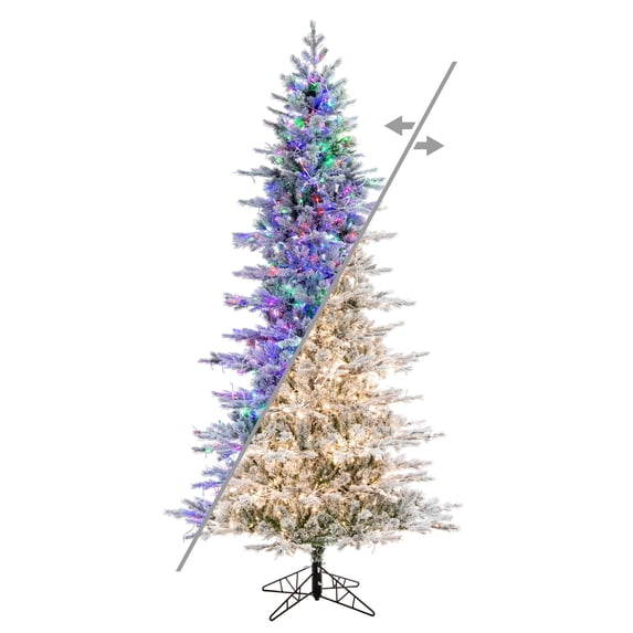 Vickerman 7.5' x 45" Flocked Slim Kiana Artificial Christmas Tree, 3mm LED Color Changing Lights