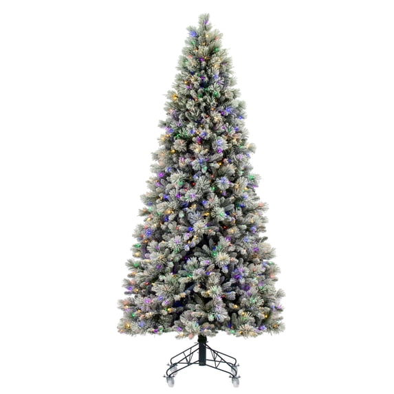 Vickerman 7.5' x 46" Flocked Jackson Pine Artificial Pre-Lit Christmas Tree, Multi-Colored Lights.