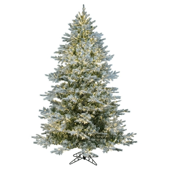 Vickerman 7.5' x 60" Flocked Kiana Christmas Tree, Low Voltage LED Warm White Lights.