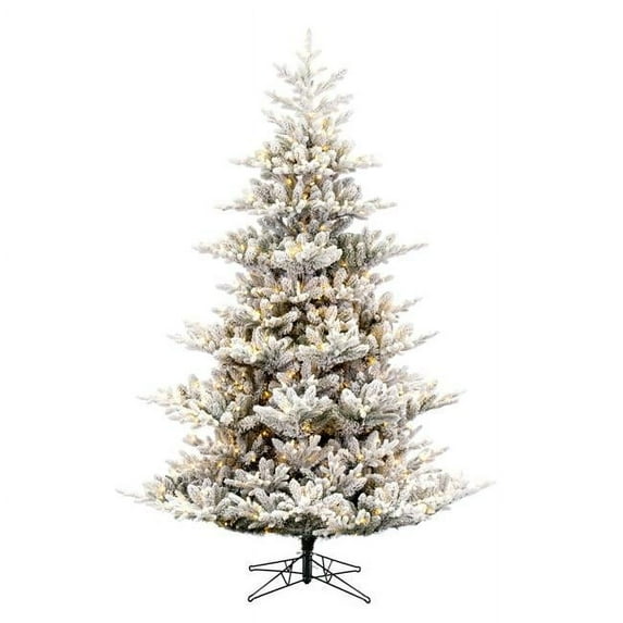 Vickerman 7.5' x 61" Flocked Hudson Fraser Fir Artificial Christmas Tree, LED Warm White Lights