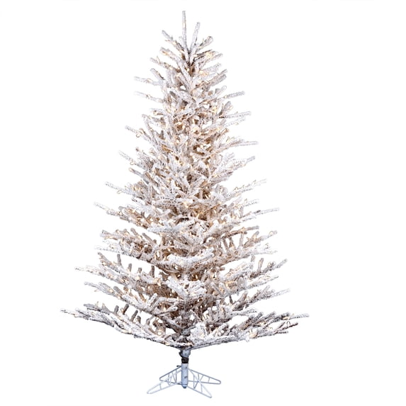 Vickerman 7.5' x 62" Flocked Stick Pine Tree, Dura-Lit® LED Warm White Mini Lights.