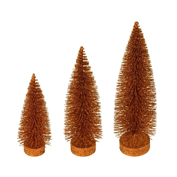 Vickerman 7"-9"-11" Copper Glitter Oval Pine Artificial Christmas Tree, Set of 3
