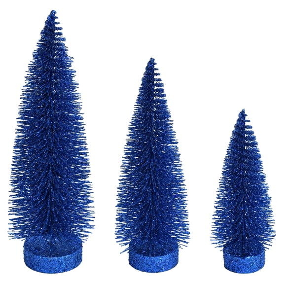 Vickerman 7"-9"-11" Midnight Blue Glitter Oval Pine Artificial Christmas Tree, Set of 3