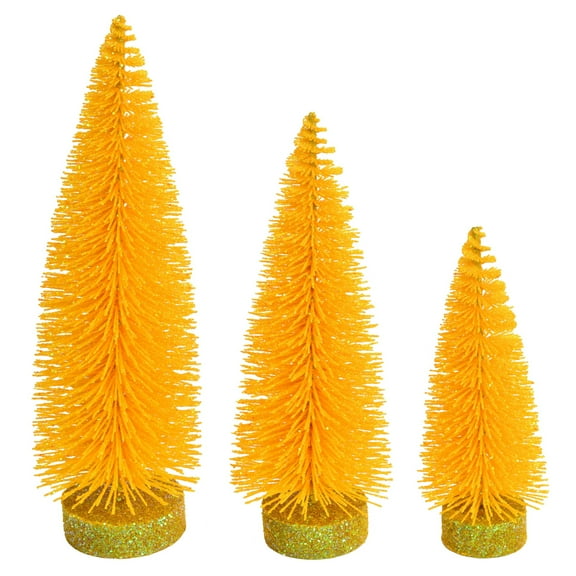 Vickerman 7"-9"-11" Yellow Glitter Oval Pine Artificial Christmas Tree, Set of 3