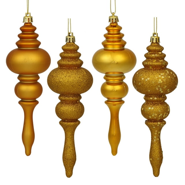 Vickerman 7" Antique Gold 4-Finish Finial Ornament, 8 per Box