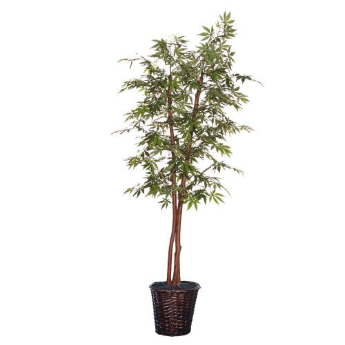 Vickerman 7' Artificial Japanese Maple Deluxe Tree with Rattan Basket in Green