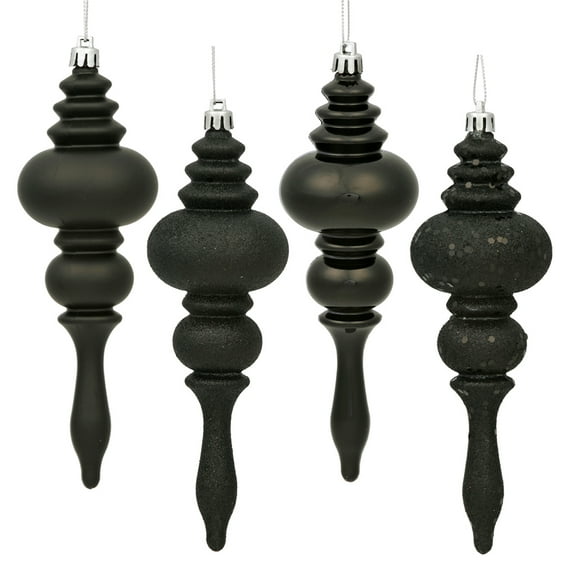 Vickerman 7" Black 4-Finish Finial Ornament, 8 per Box