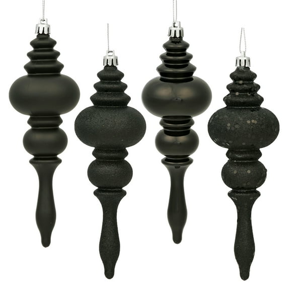 Vickerman 7" Black 4-Finish Finial Ornament, 8 per Box