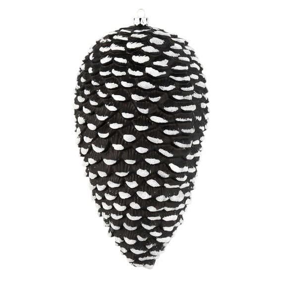 Vickerman 7" Black/White Matte Glitter Pinecone Christmas Ornament, 4 per pack