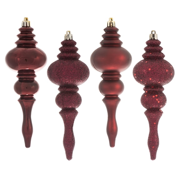 Vickerman 7" Burgundy 4-Finish Finial Ornament, 8 per Box