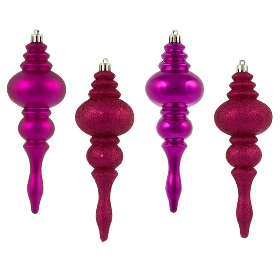 Vickerman 7" Fuchsia 4-Finish Finial Ornament, 8 per Box