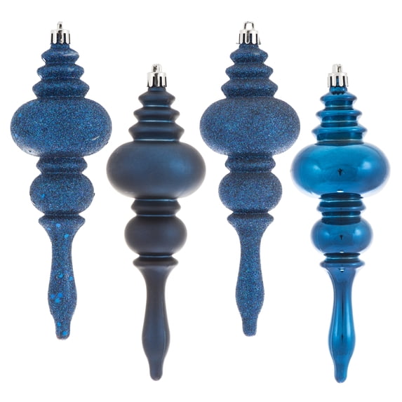 Vickerman 7" Midnight Blue 4-Finish Finial Ornament, 8 per Box