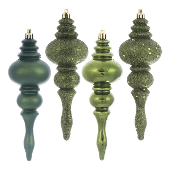 Vickerman 7" Moss Green 4-Finish Finial Ornament, 8 per Box