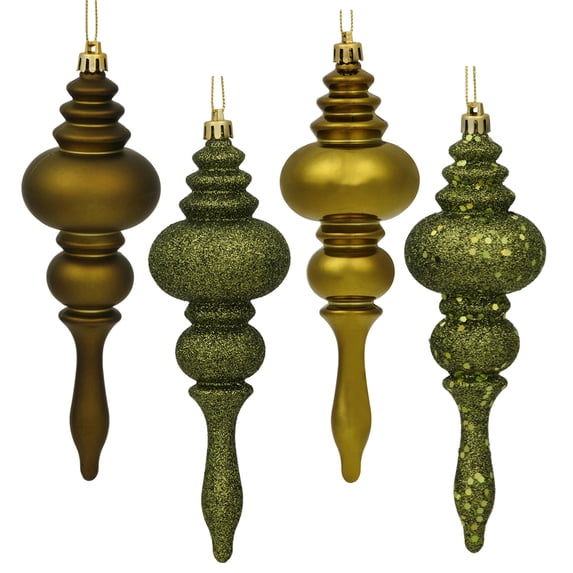 Vickerman 7" Olive 4-Finish Finial Ornament, 8 per Box