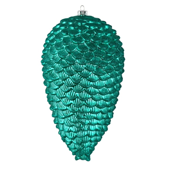 Vickerman 7" Teal Matte Glitter Pinecone Christmas Ornament, 4 per set