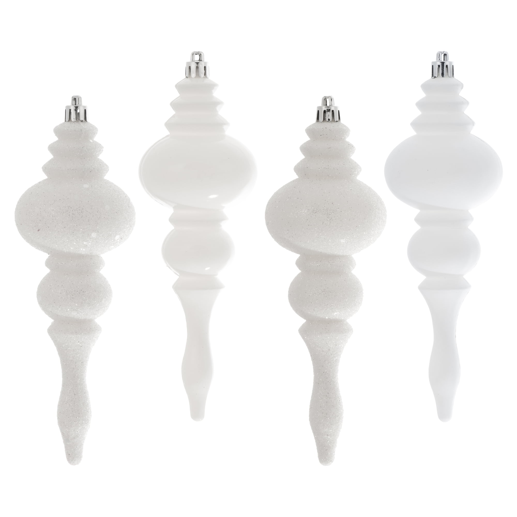 7" White Shatterproof Plastic Finial Ornament Set