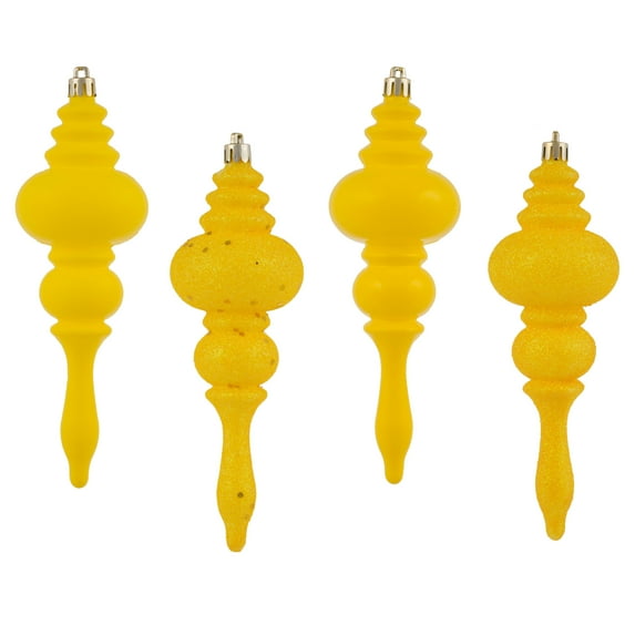 Vickerman 7" Yellow 4-Finish Finial Ornament, 8 per Box
