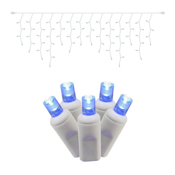 Vickerman 70 Blue Wide Angle LED Icicle Light on White Wire, 9' Christmas Single Mold Light Strand
