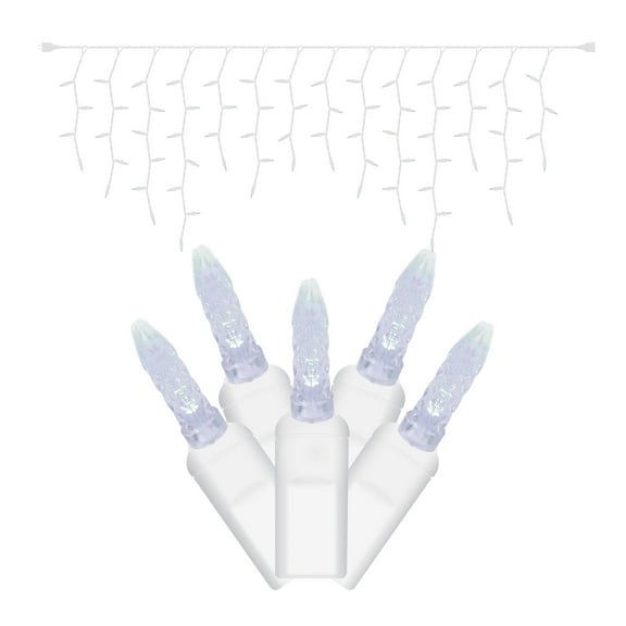 Vickerman 70 Cool White Twinkle M5 LED Icicle Light on White Wire, 9' Light Strand.