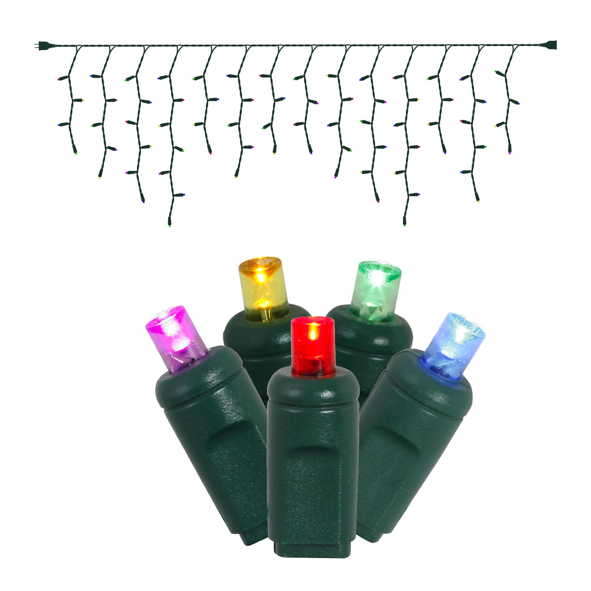 Vickerman 70 Multicolored Icicle Wide Angle LED Light on Green Wire, 9