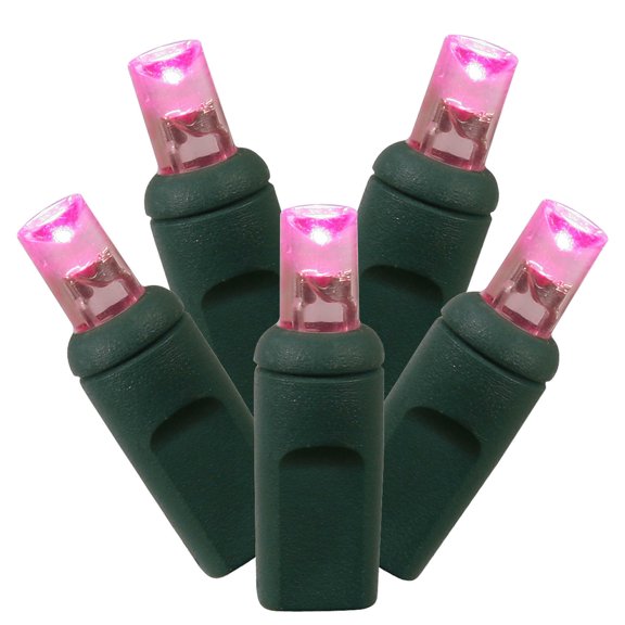 Vickerman 70 Pink Twinkle LED Light on Green Wire, 4" Spacing x 24' Long Light Strand.