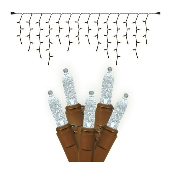 Vickerman 70 Pure White M5 LED Single Mold Icicle Light on Brown Wire, 9' Christmas Light Strand