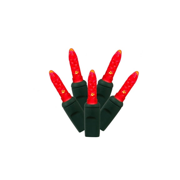 Vickerman 70 Red M5 Faceted LED Light on Green Wire, 4" Spacing x 24' Long Christmas Light Strand