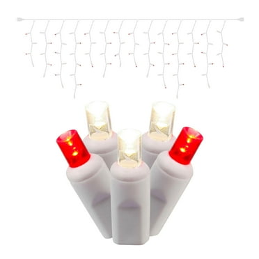 Vickerman 70 Red-White Wide Angle LED Icicle Light on White Wire, 9' Christmas Single Mold Light Strand