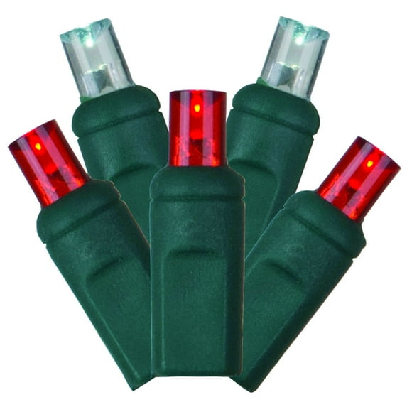 Vickerman 70 Red-White Wide Angle LED Single Mold light on Green Wire, 35' Christmas Light Strand