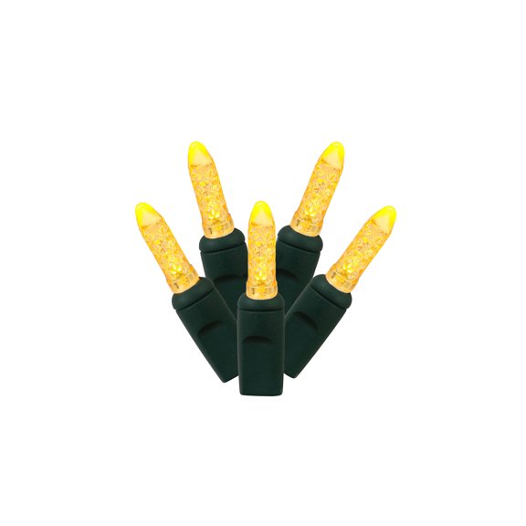 Vickerman 70 Yellow M5 Faceted LED Light on Green Wire, 4" Spacing x 24' Long Christmas Light Strand