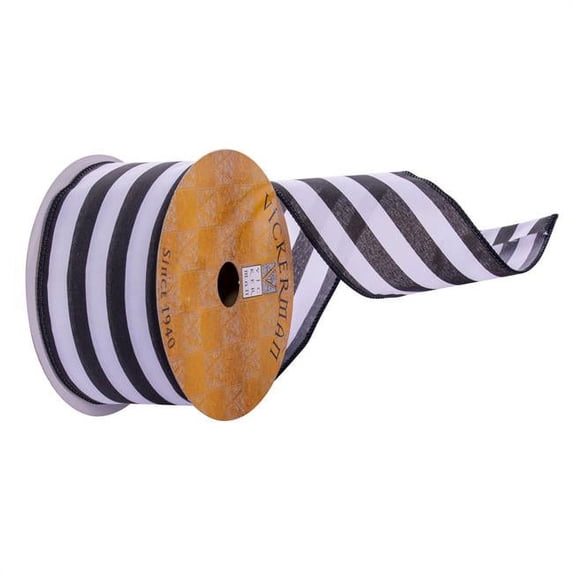 Vickerman 706626 - 2.5"x10yd White Black Stripe Ribbon (Q220954) (Q220954) Stripe Patterned Christmas Ribbons