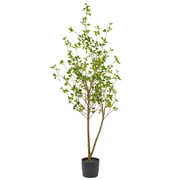 Vickerman 72" Artificial Potted Baby Leaf Tree in Black Planters Pot.