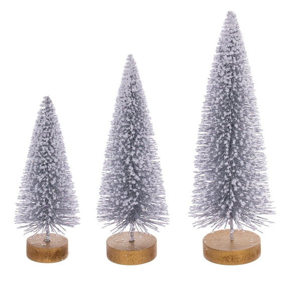 Vickerman 8"-10"-12" Silver Sisal Bottle Brush Tree Set, Set of 3