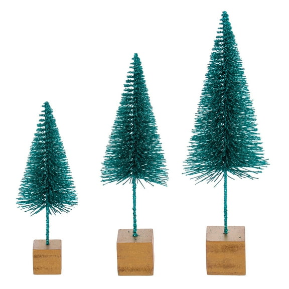 Vickerman 8"-10"-12" Teal Sisal Bottle Brush Tree Set, Set of 3
