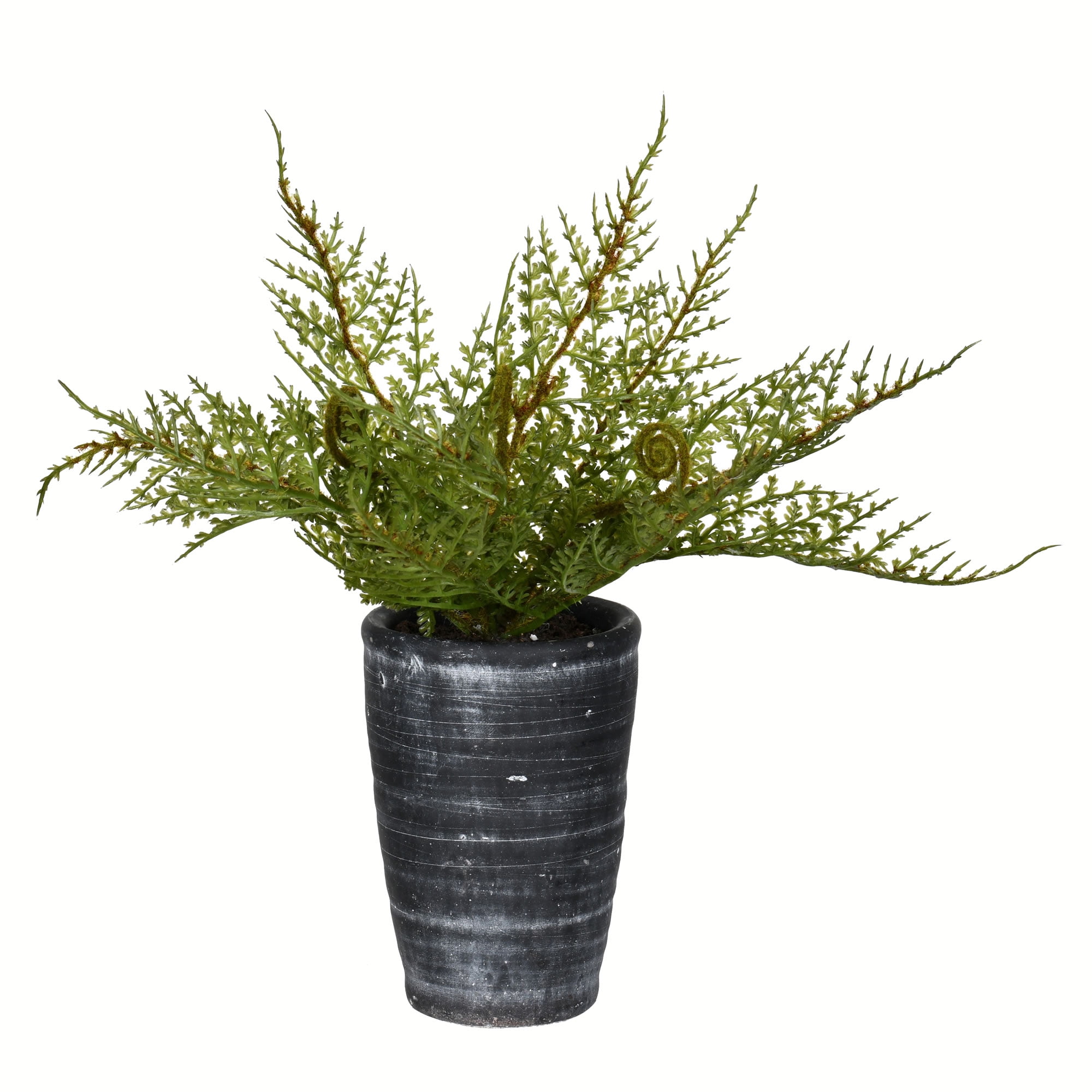 8.5" Green Plastic Fern in Black Ceramic Pot