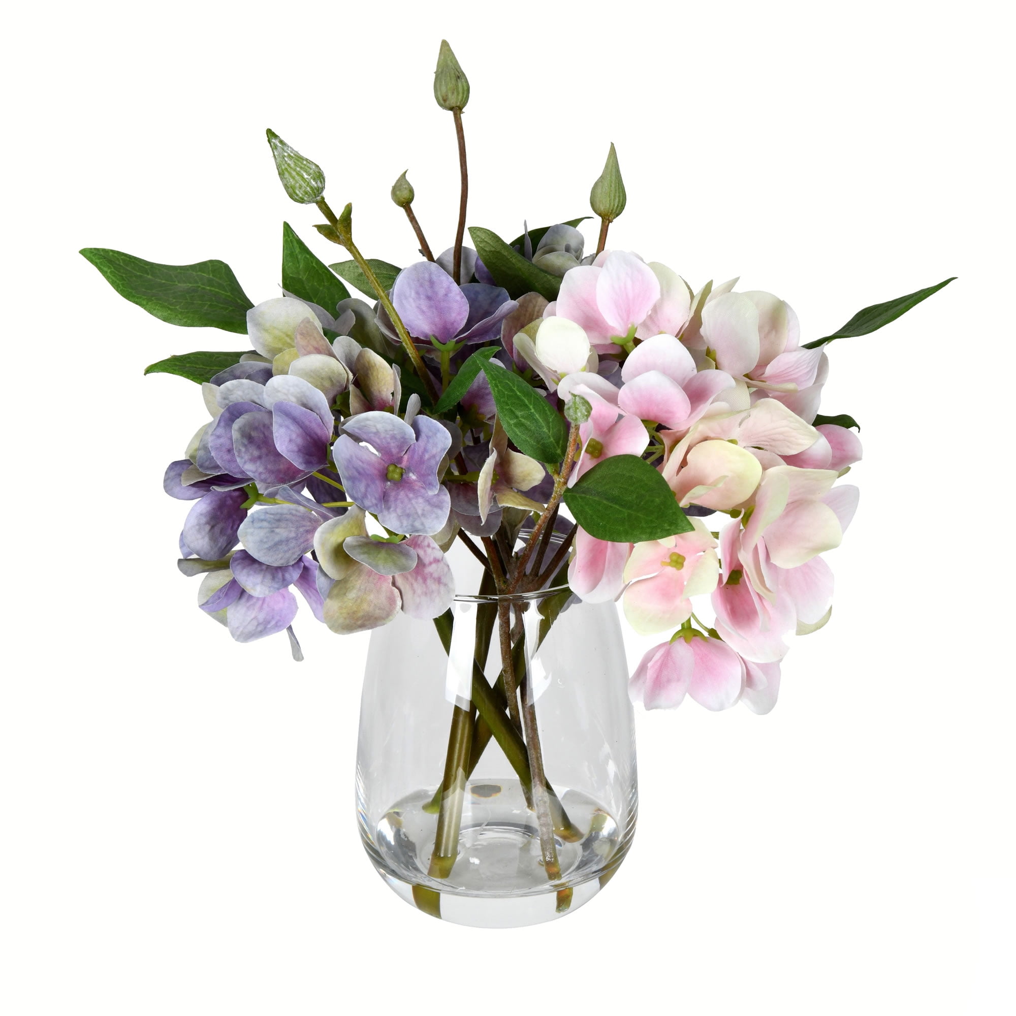 Light Pink and Purple Artificial Hydrangea in Glass Vase