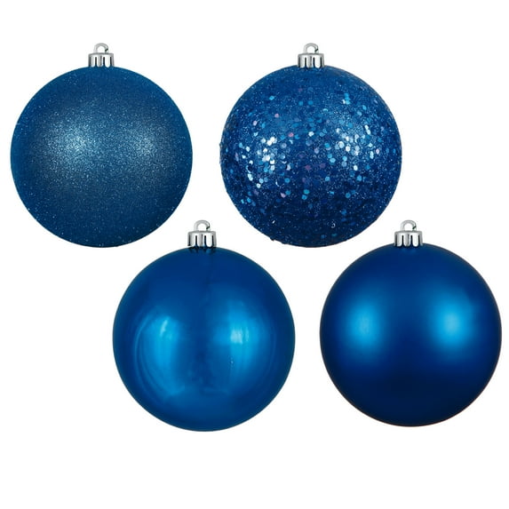 Vickerman 8" Blue 4-Finish Ball Ornament Assortment, 4 per Bag