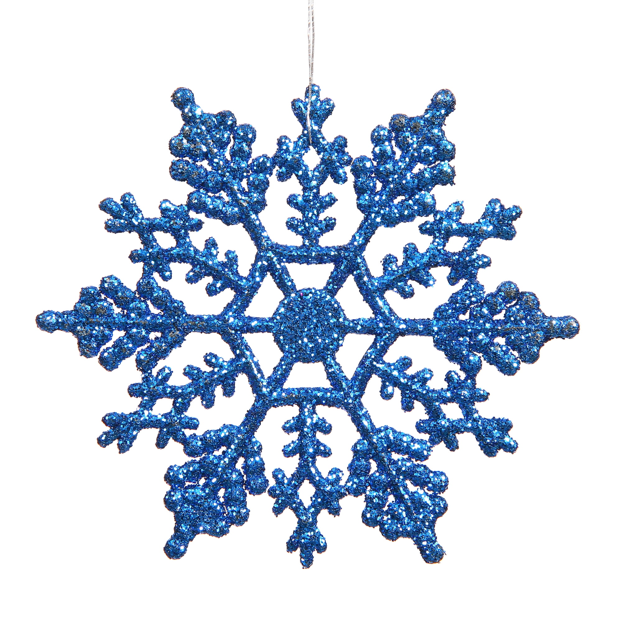 8" Blue Glitter Shatterproof Plastic Snowflake Ornaments Set