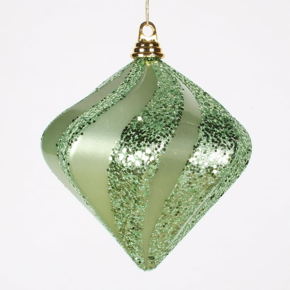 Vickerman 8" Celadon Candy Glitter Swirl Diamond Ornament