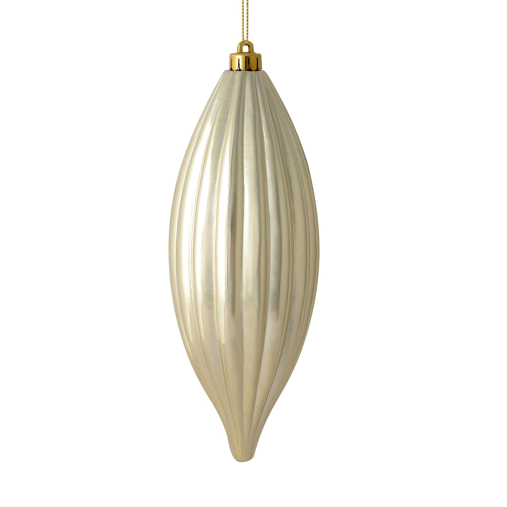 Vickerman 8" Champagne Shiny Line Finial Ornament, Pack of 4