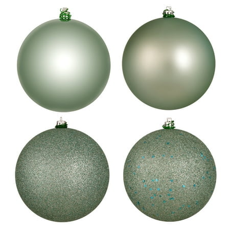 Vickerman 8" Frosty Mint 4-Finish Ball Ornament Assortment, 4 per Bag