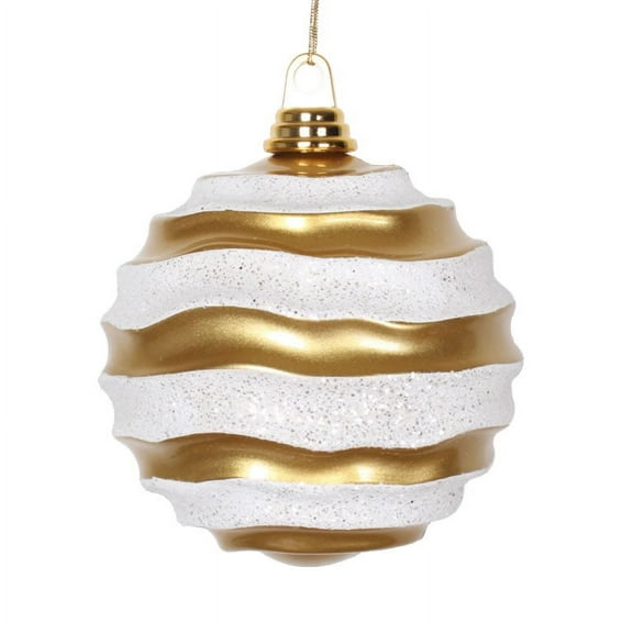 Vickerman 8' Gold and Silver Stripe Candy Finish Wave Ball Christmas Ornament with Glitter Accents