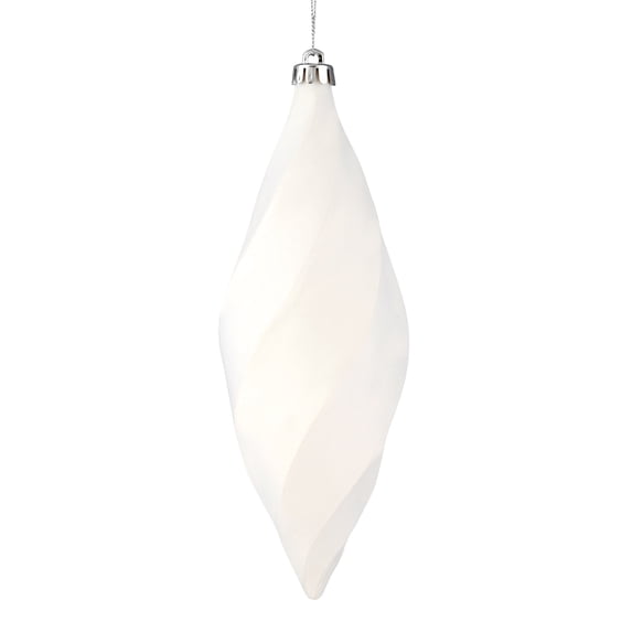 Vickerman 8" Matte Swirl Finial Ornament, Shatterproof Plastic, Holiday Christmas Tree Decoration, 6 Pack, White