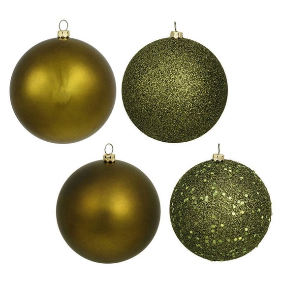 Vickerman 8" Olive 4-Finish Ball Ornament Assortment, 4 per Bag