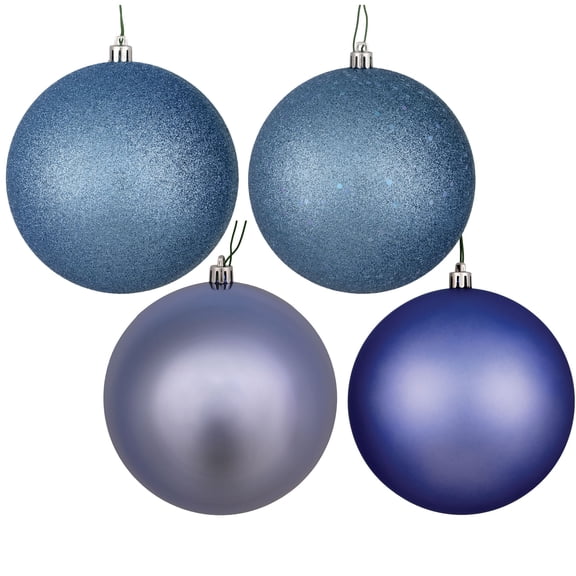 Vickerman 8" Periwinkle 4-Finish Ball Ornament Assortment, 4 per Bag