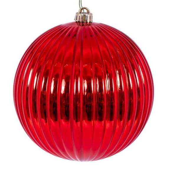 Vickerman 8" Red Shiny Lined Ball Ornament, Polystyrene