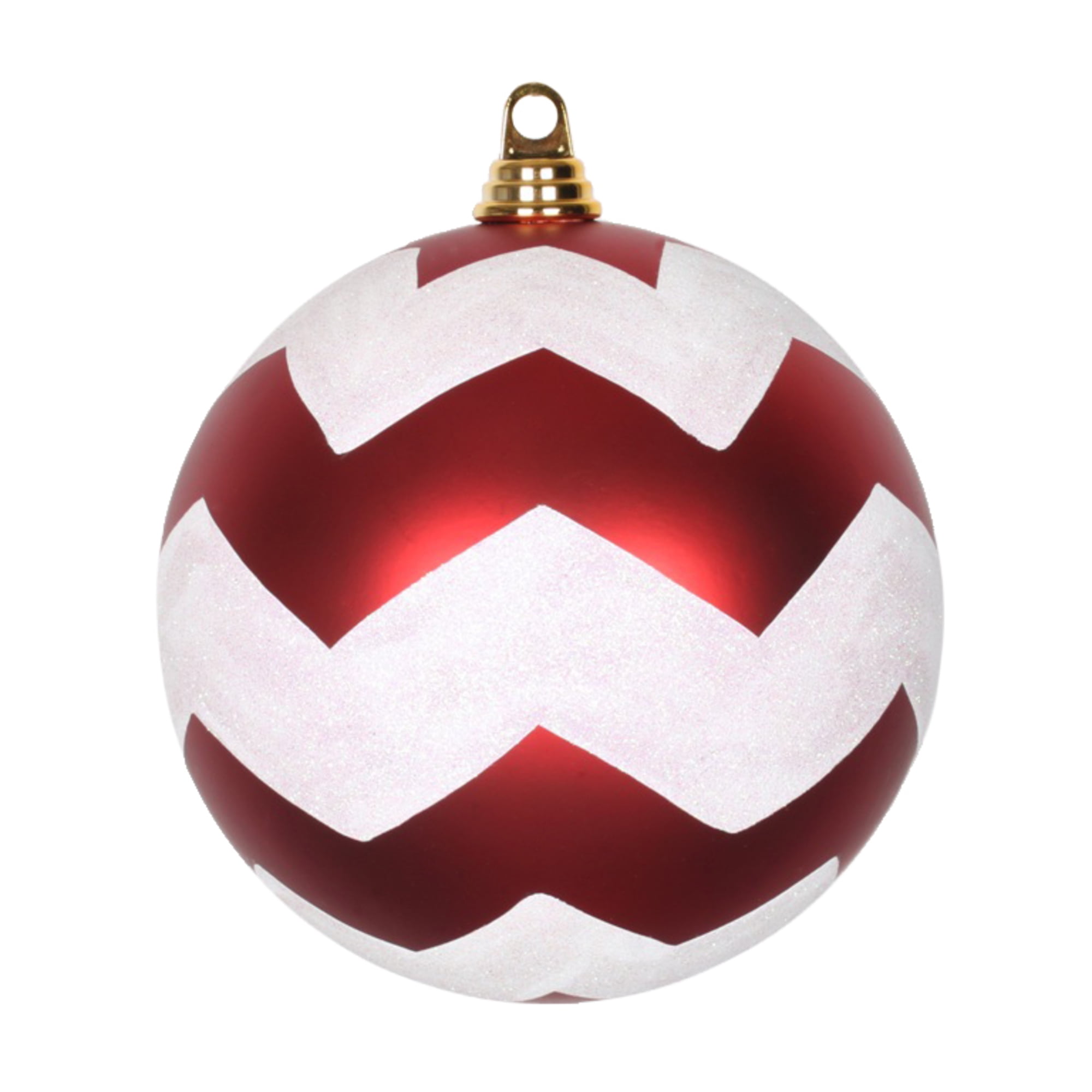 Vickerman 8" Red and White Matte Chevron Ball Christmas Ornament with