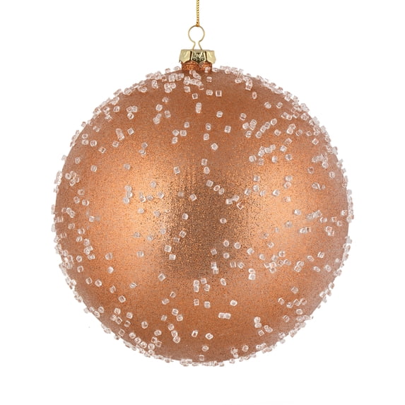 Vickerman 8" Rose Gold Ice Ball Ornament. This textured ornament has a rough and icy look with a hint of delicate sparkle. Incorporate these ornaments into your holiday design for added texture. Inclu